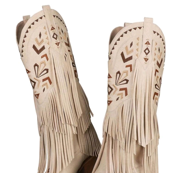 NEW RETRO FRINGE TASSEL WOMENS WESTERN BOOTS MID-CALF EMBROIDERY PLATFORM BOOTS - Picture 8 of 8